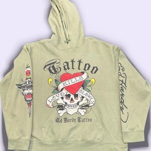 Ed Hardy Olive Tattoo Graphic Hoodie